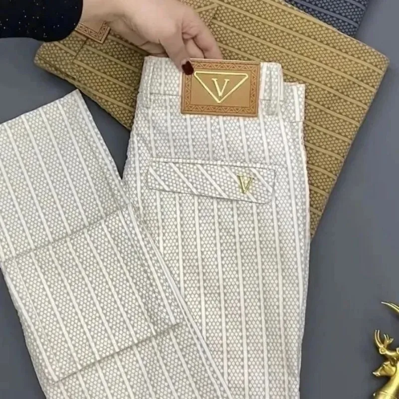 Men's Pants Summer Fashion Casual Personalized All-match Breathable Printed Thin Light Luxury Pants