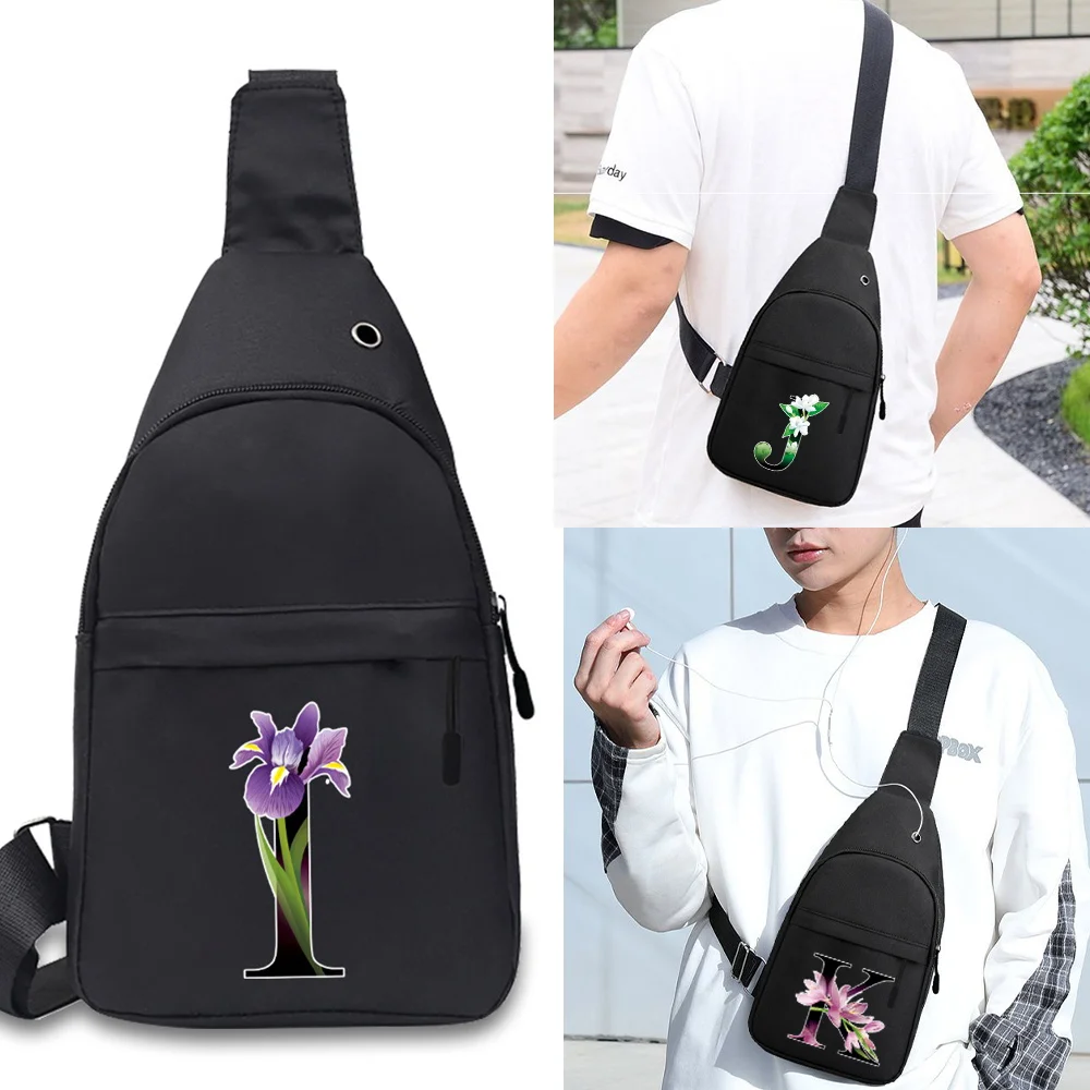 Fashion Shoulder Chest Bag Waist Pack Messenger Pack for Male Print Flower Letter 26 Name Pattern Crossbody Travel Sling Bag