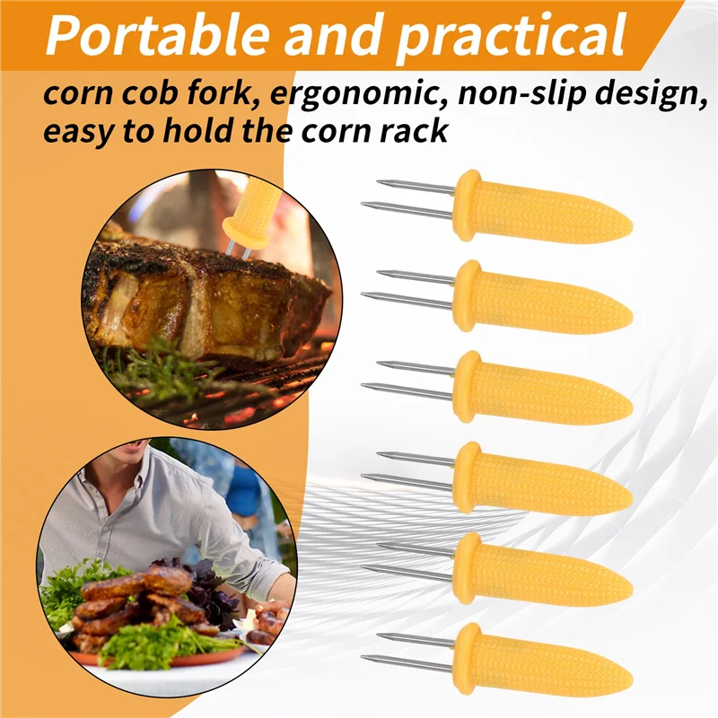 

AEA9-6 Pieces Of Corn Rack Corn On The Cob Stainless Steel Corn Rack Fork Skewers With Silicone Handle