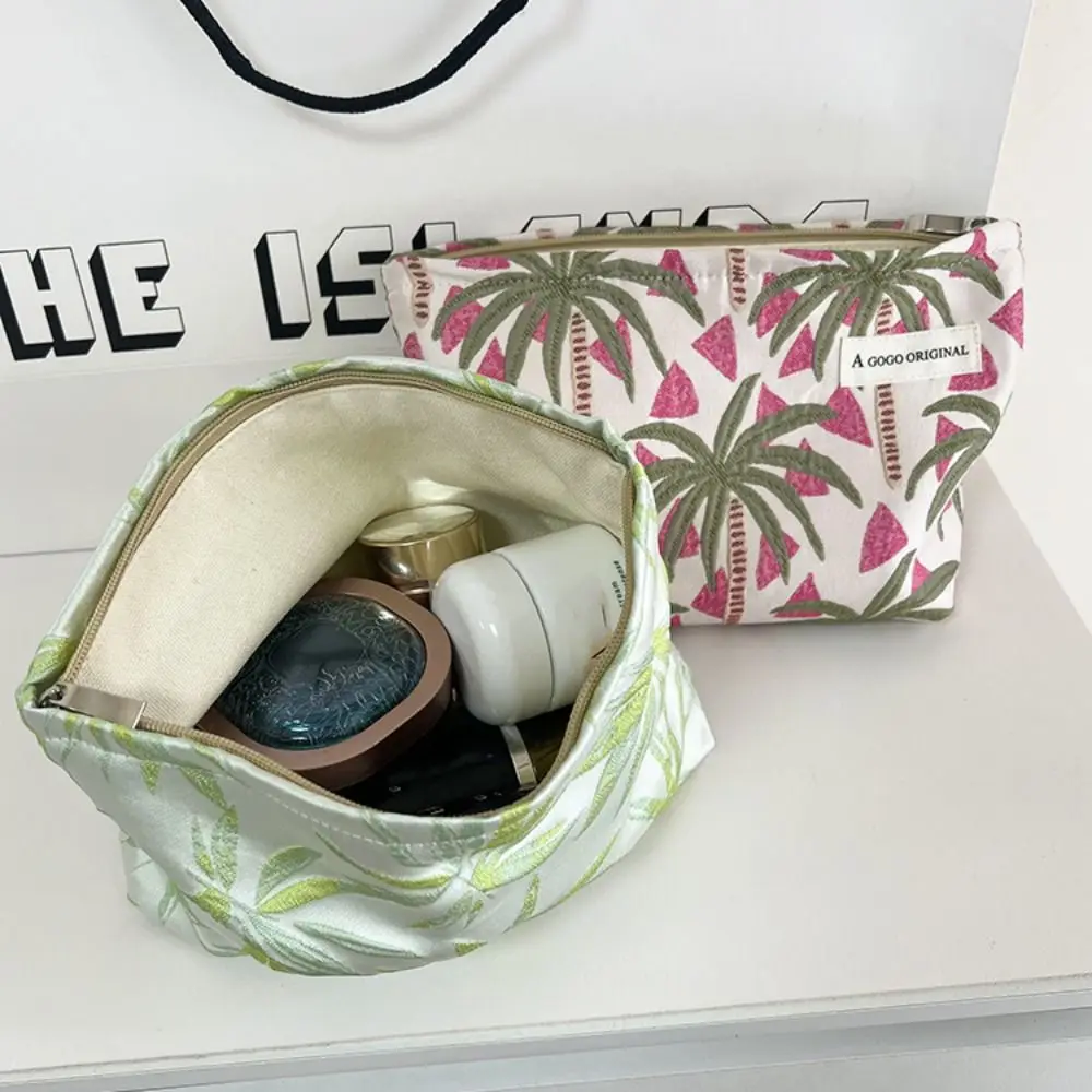 Portable Coconut Tree Printed Pen Bag Cute Large Capacity Pencil Case Gift Simple Cosmetic Bag