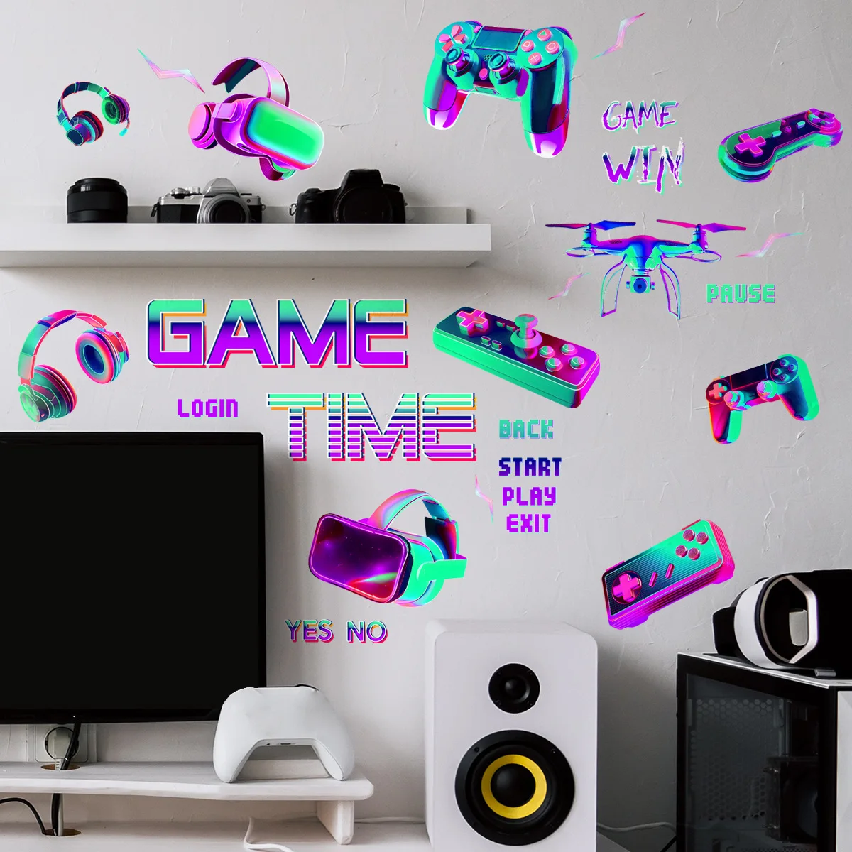 Glow in the Dark Luminous Game Wall Sticker Gaming Controller Self-adhesive  Art Mural Poster Kid Boys Room Playroom Wall Decor