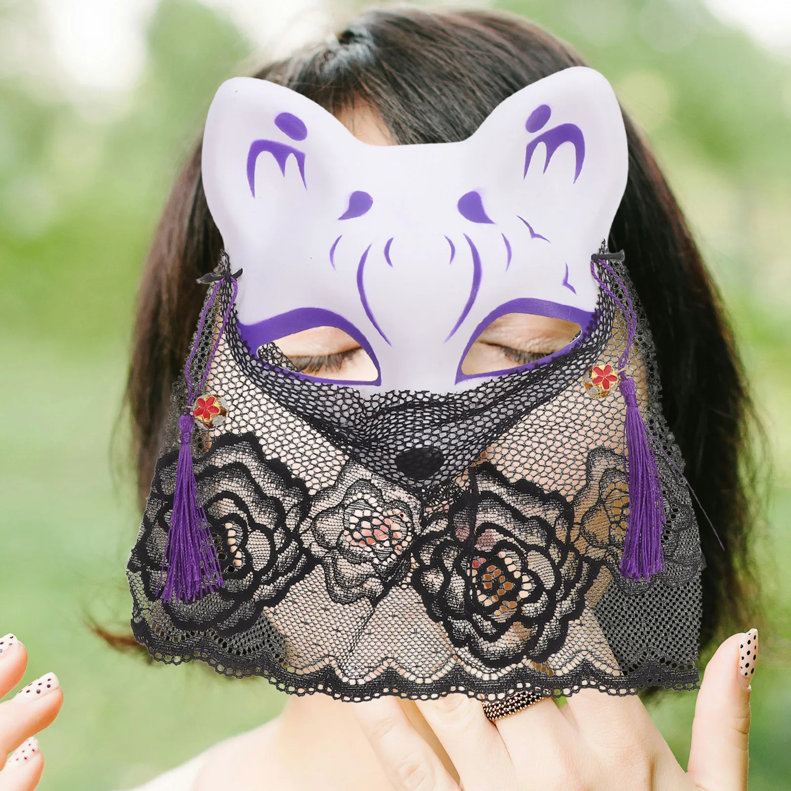 หน้ากากจิ้งจอกครึ่งหน้าสุดหรูสำหรับผู้หญิง งานแฟนซี งานคาร์นิวัล คอสเพลย์ แต่งหน้ารูปสัตว์ หน้ากากแบบใช้ซ้ำได้ ดีไซน์พกพาสะดวก