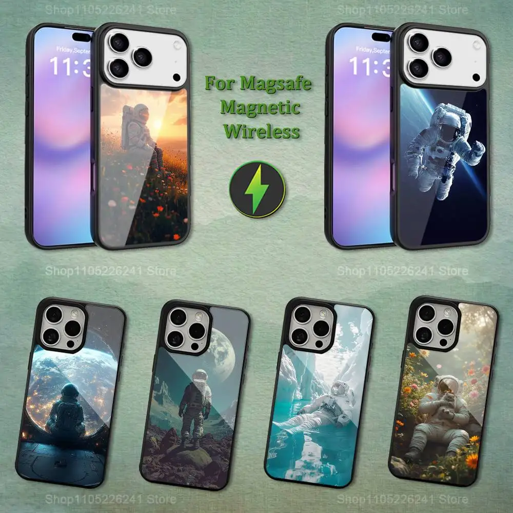 

Cartoon Astronaut Cute For iPhone 16,14,13,15,11,12,17,Plus,Mini, Pro,For Magsafe,Max,Magnetic Wireless Charging Case