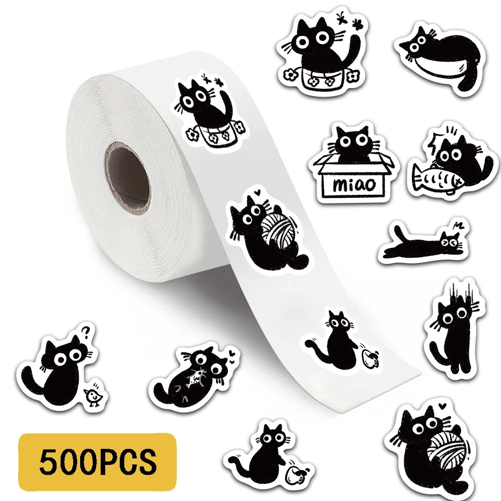 500PCS Cartoon Nette Schwarze Katze Kreative Graffiti Rolle Aufkleber Telefon Fall Notizblock Gitarre Wasser Tasse Desktop Dekoration Aufkleber