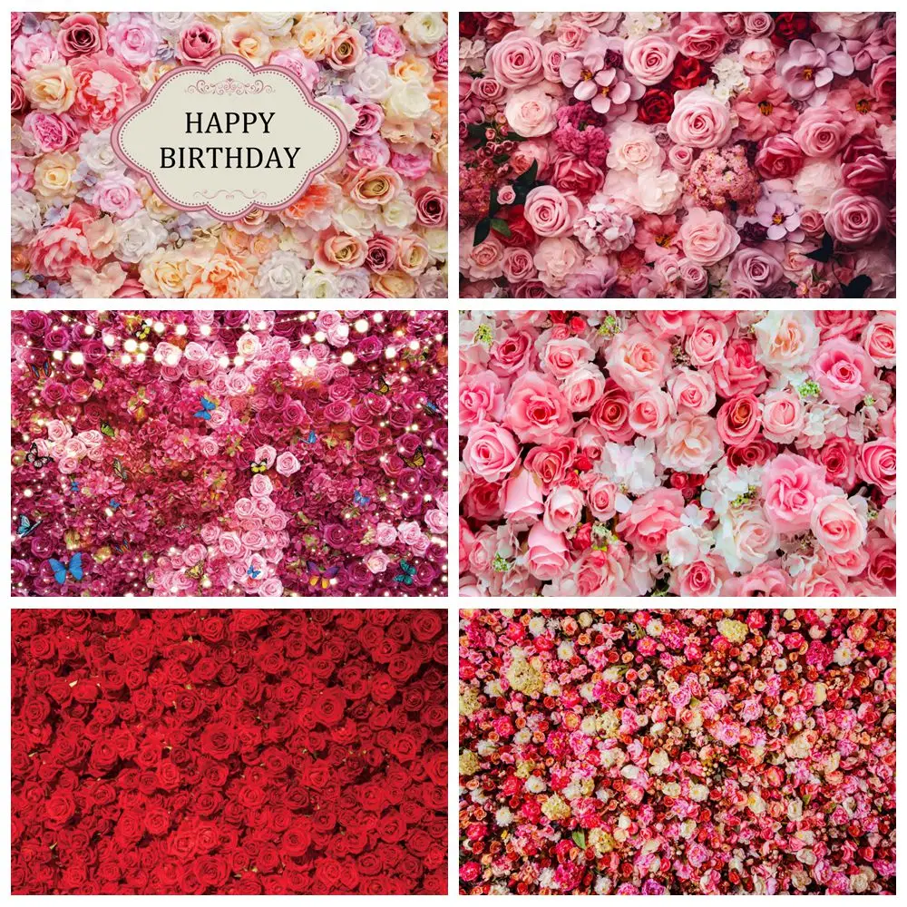 

Pink Floral Flowers Photography Backdrop Flower Wall Wedding Bridal Shower Marriage Ceremony Birthday Party Photo Background