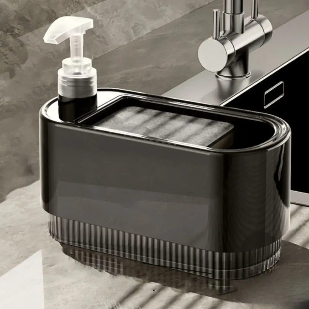 Dispenser di sapone da cucina in plastica con supporto per spugna Pompa per sapone per le mani Dispenser di detersivo Strumento di pulizia a prova di perdite