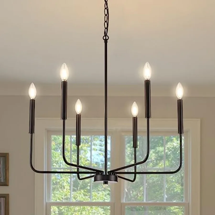 

Modern Chandelier for Dining Room, Metal 6-Light Kitchen Light Fixtures, Farmhouse Candle Hanging Pendant Light for Living Room