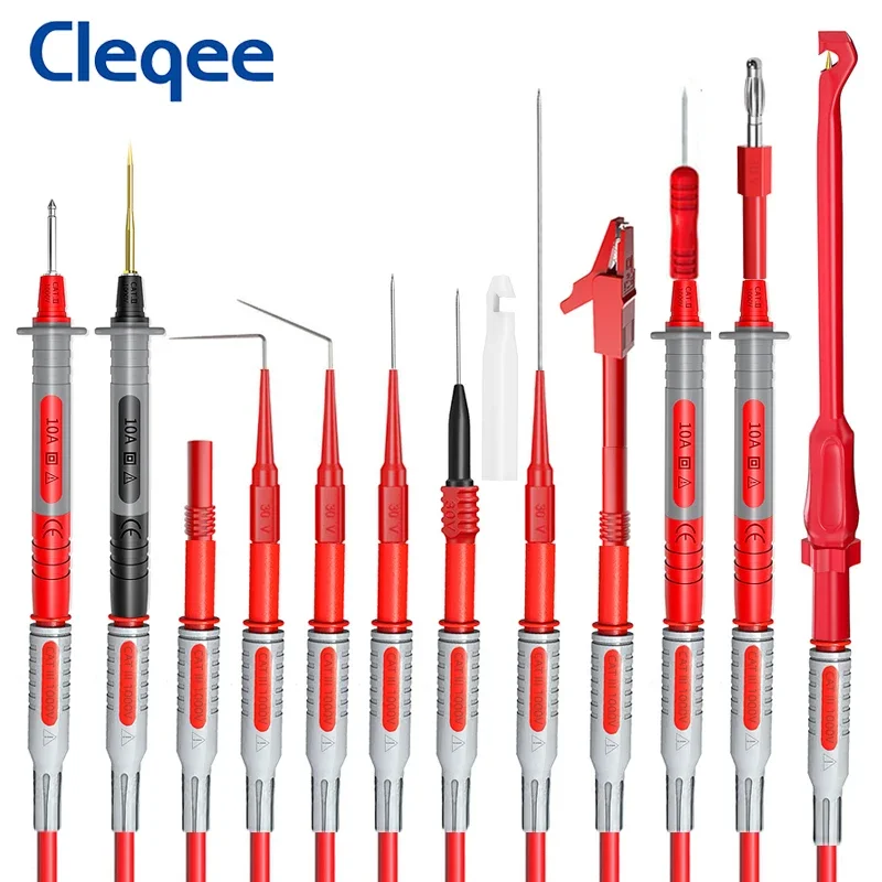 Cleqee P1957 Multimeter Wire Piercing  Probes Test Leads Kit with Puncture Needle 4mm Banana Plug Alligator Clip 64PCS