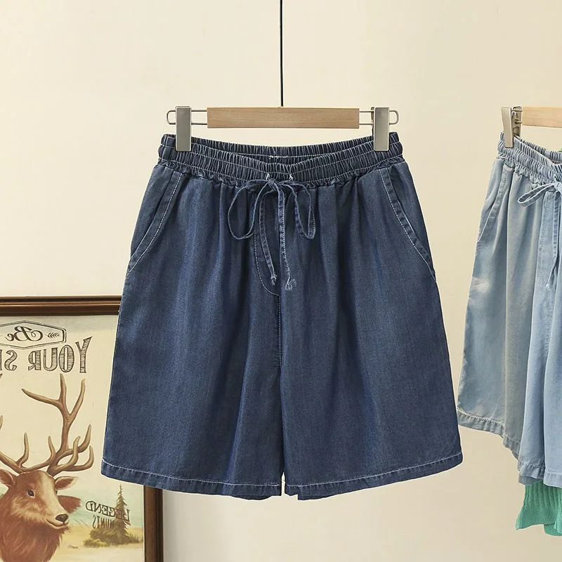 

plus Size 300 Pou Fat MM Korean Sle Silk Denim orts Loose Straight Wide Leg Pants Casual Five-Quarter Length Pants