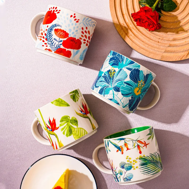 

Creative Flower Design Ceramic Cup Creative Decoration Household Mug Tea Office Couple Coffee Cups Water Mug Drink Gifts