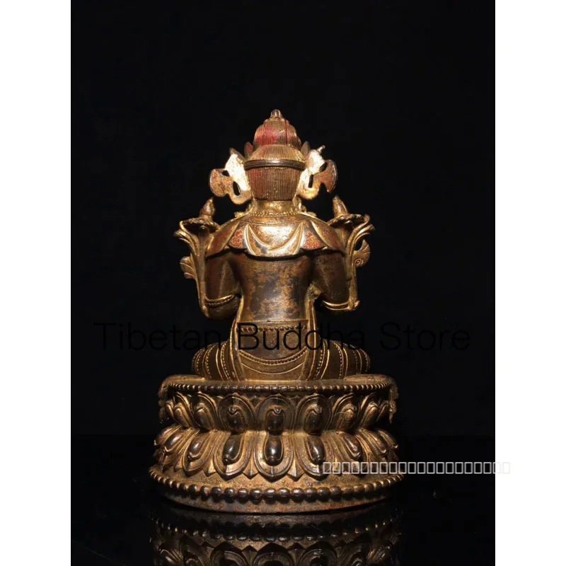 Imagem -05 - Puro Cobre Diamante Segurando Buda Estátua Ouro Grande Segurando Bronze Navio Estilo Antigo 24cm