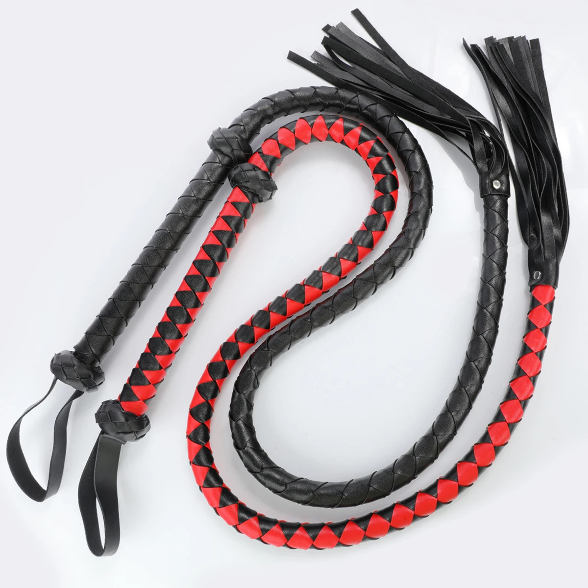 143CM PU Leather Horse Whip, Horse Training Leather Whips, Leather Covered Handle with Wrist Strap