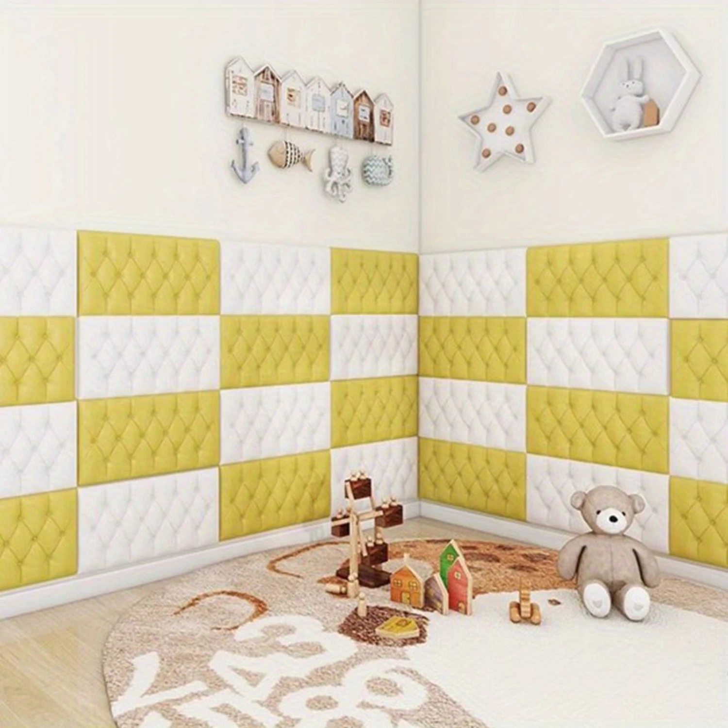 3D Textured Wall Stickers 7 Pieces - Household Anti-Collision Bedroom Living Room Self-Adhesive Soft & Comfortable Wallpaper