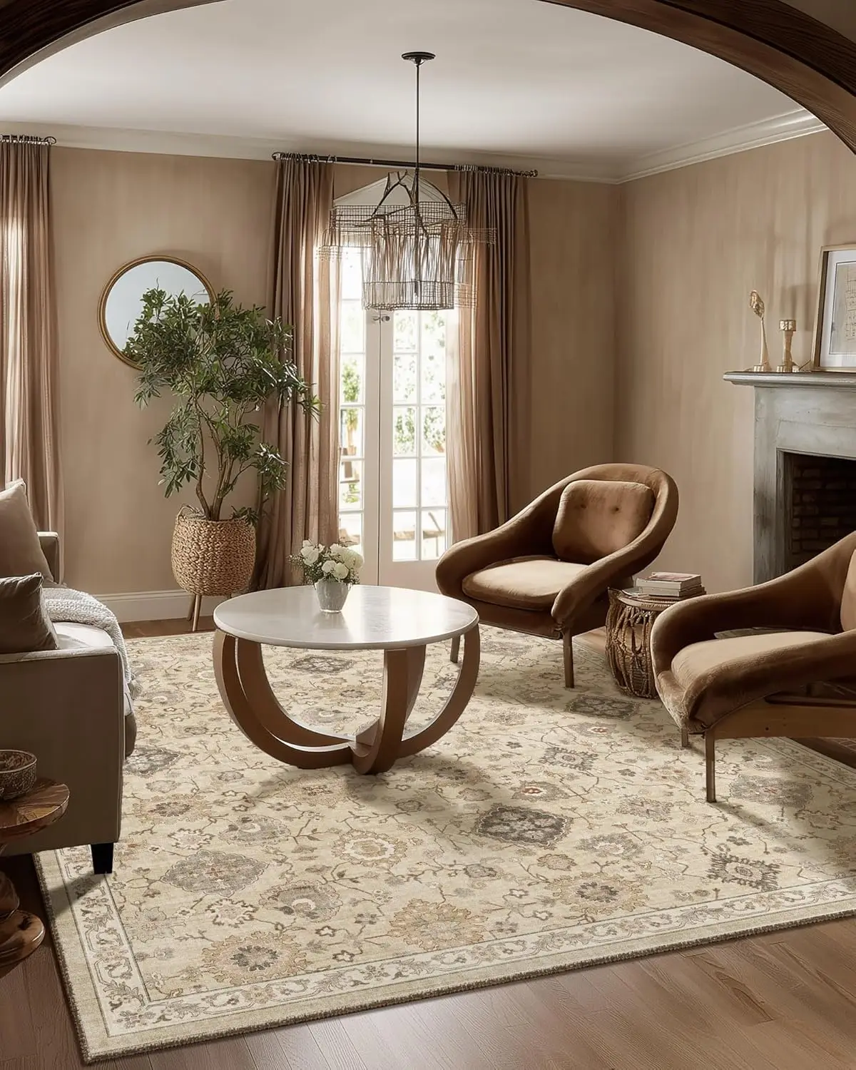 

Моющийся винтажный ковер 5x7: устойчивый к пятнам, нескользящий, мягкий, с низким ворсом, для гостиной, спальни, кухни