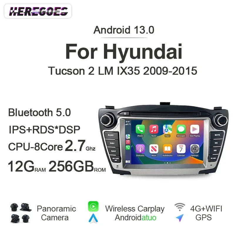 

Carplay 8G+256G Auto Android 13 Car Radio GPS Player Carplay Navigation Bluetooth 4G LTE Wifi For Hyundai Tucson IX35 2009-2015