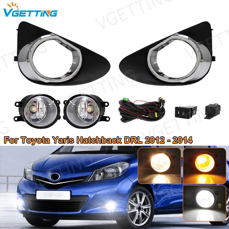 Car Fog Lamp Assembly For Toyota Yaris Hatchback DRL 2012 2013 2014 White Yellow Daytime Running Light Wires Relay Waterproof