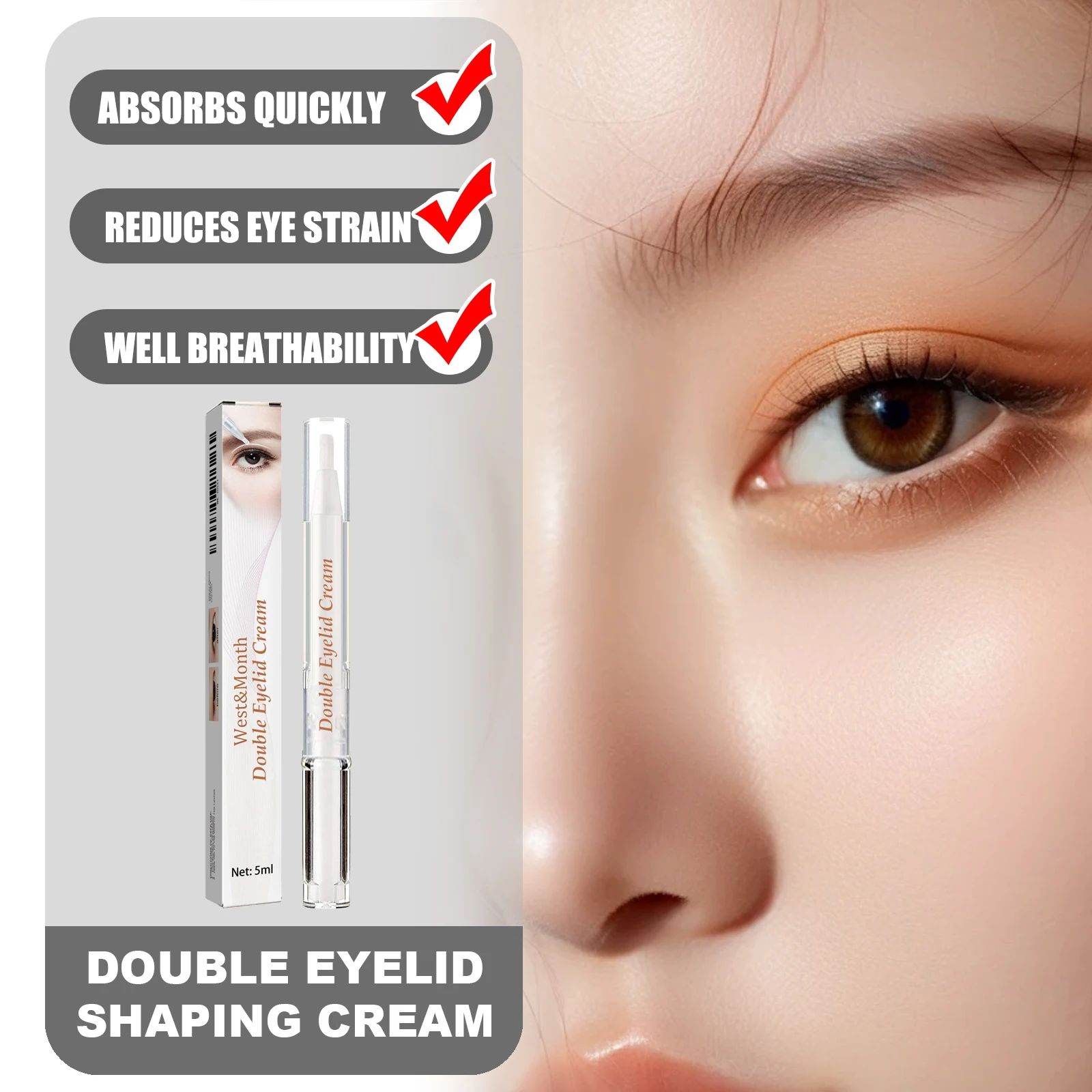 كريم تشكيل غير مرئي للجفن المزدوج من WEST&MONTH يمتص سريعًا في الجفون وتهوية ممتازة وتقليل إجهاد العين ويساعد على تحديد العين #1