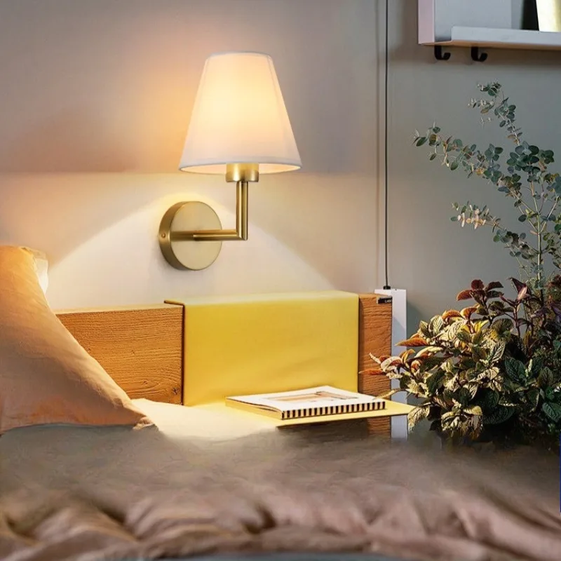 

Simple American Wall Light Modern Bedroom Reading Bedside Lamp Nordic Home Living Room Aisle Balcony Fabrics Wall Lamp