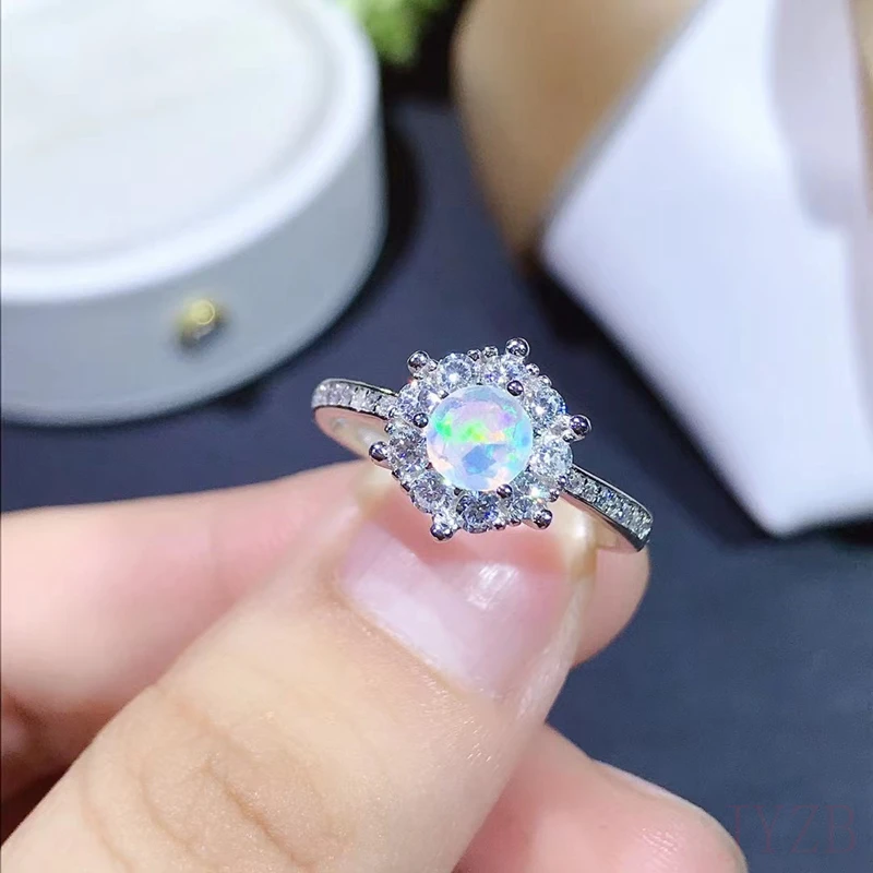 

Natural Opal gemstone fashion flower ring for women with true 925 sterling silver charm exquisite wedding jewelry