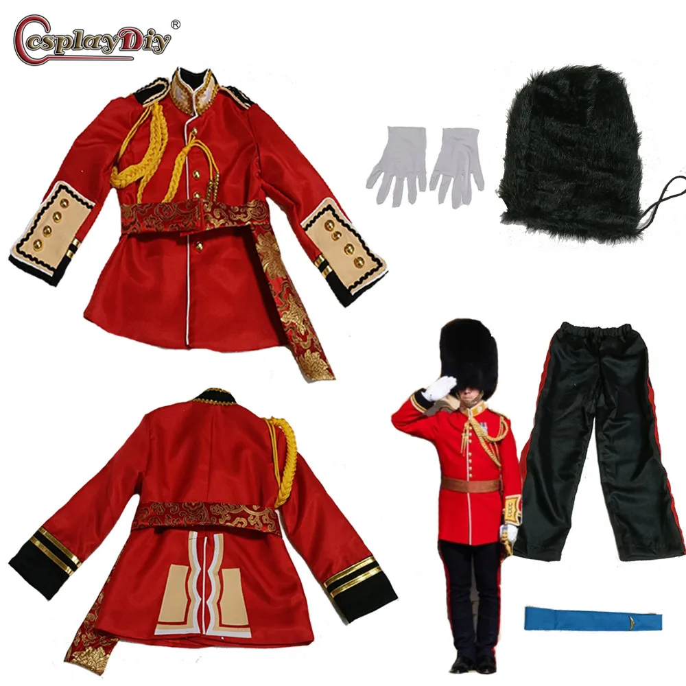 

Cosplaydiy Medieval British Royal Guard Costume Queen's Guard Uniform Soldier European Prince Suit Men Women Kids Halloween suit