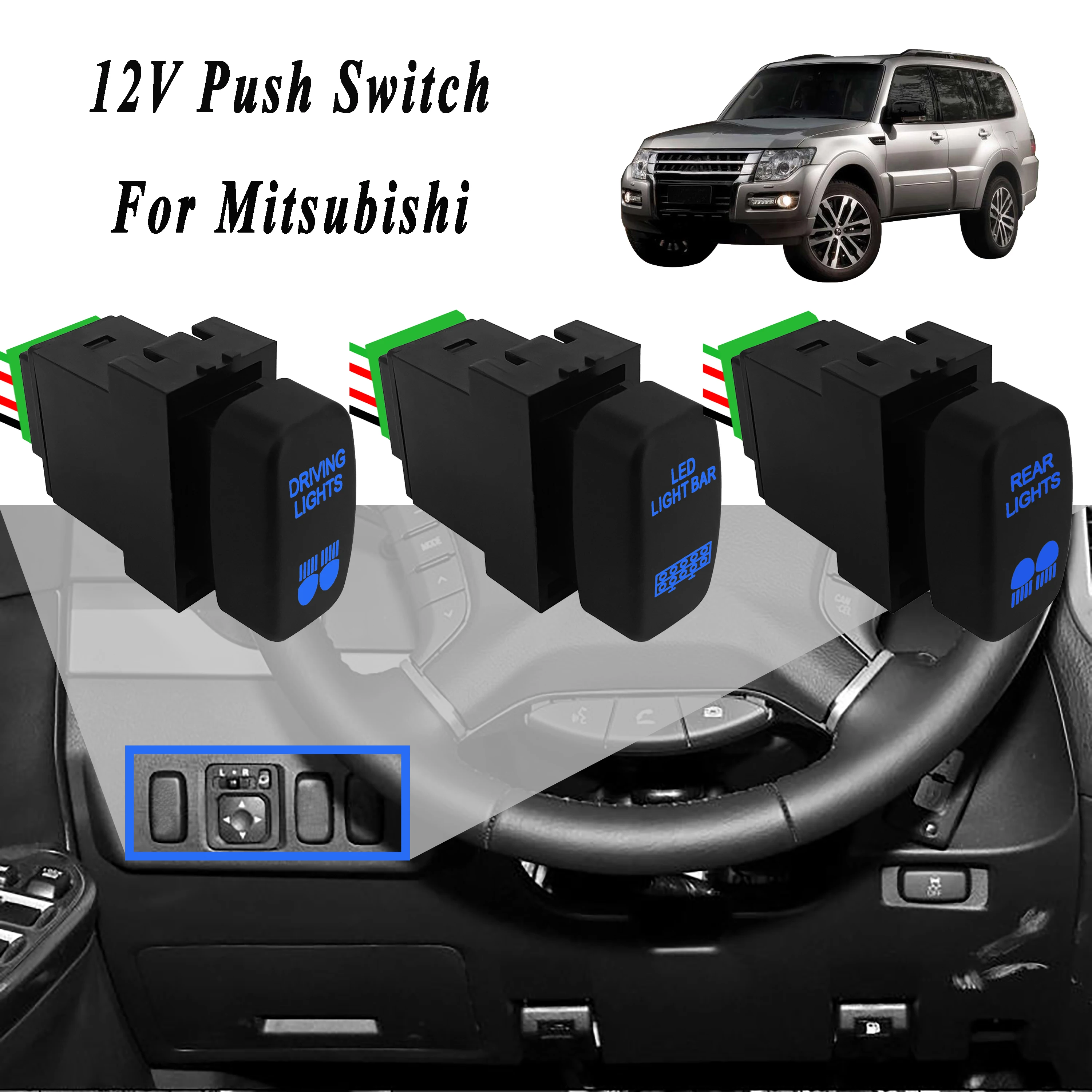 12v azul led botão interruptor ponto luzes de condução traseiras para mitsubishi pajero triton ml mn pajero eclipse galant