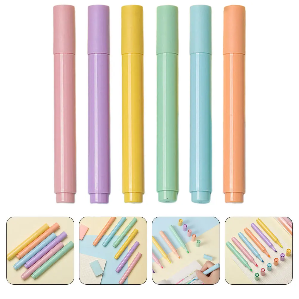 

6pcs Cute Highlighter Pens Water-Based Ink Long-Lasting Colorful Markers For Study Note Reading Office School Stationery Set
