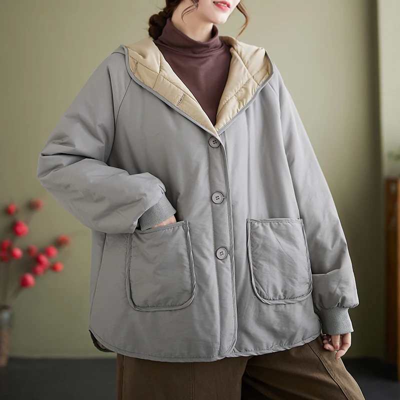 Jaet con cappuccio in cotone casual taglie forti Cappotto da donna Faionable Pane Sle Autunno Inverno Riempimento sottile Taglio lungo dritto