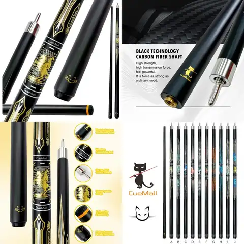 Palos de billar compuestos de grafito de fibra de vidrio, juego de 2 piezas, 12,5 mm de diámetro, peso de 19 oz, tacos de accesorios de billar