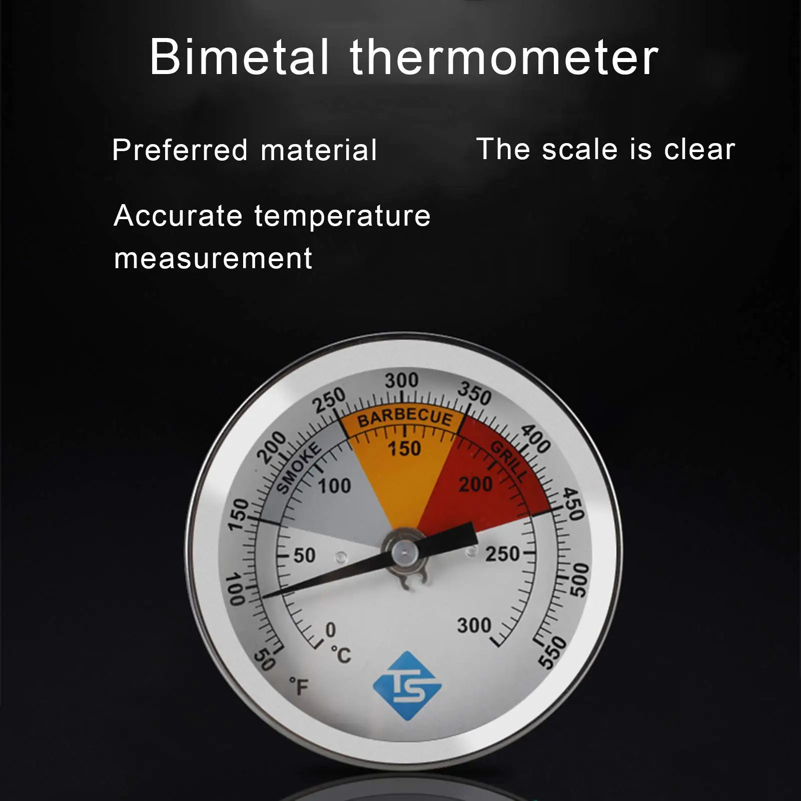 Portable BBQ Grill Thermometer Gauge Stainless Steel Charcoal Grill Smoker Temperature Gauge