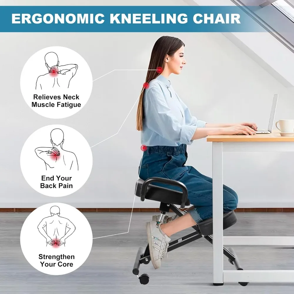 كرسي مكتب مريح قابل للتعديل للركوع مع دعم قطني لراحة الورك والاجتماعات #5