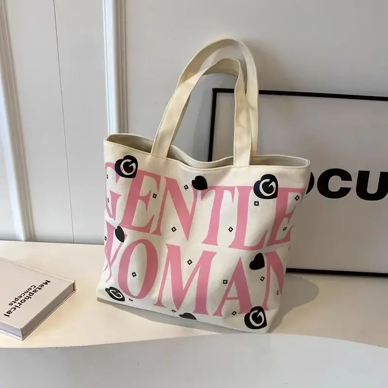 Student Canvas Bag, Large Capacity Tote Bag Versatile Printed Handheld Shoulder Bags Side Bag for Ladies