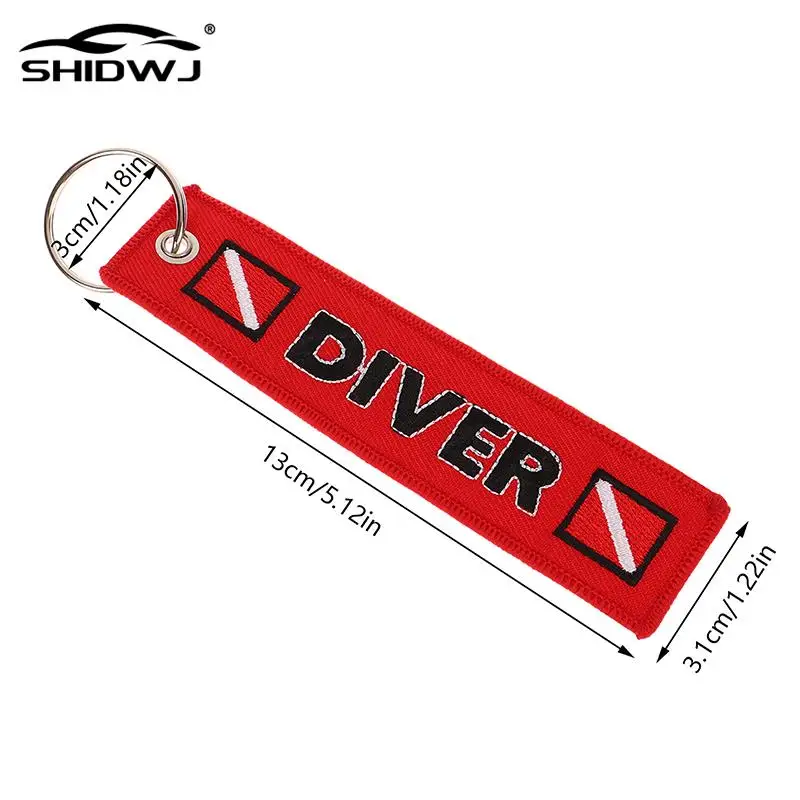 Car Keychain Embroidery DIVER Keychains Tag Key Holder Fobs ATV Keyring Bag Luggage Tag Travel Scuba Diving backpack Bag Flag