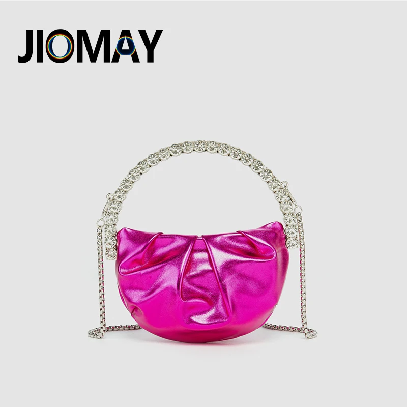 JIOMAY Evening Purse Luxury Clutch Bag Rhinestone Luxury Designer Handbag Brand Wedding Shell Shoulder Bag Women with Long Chain