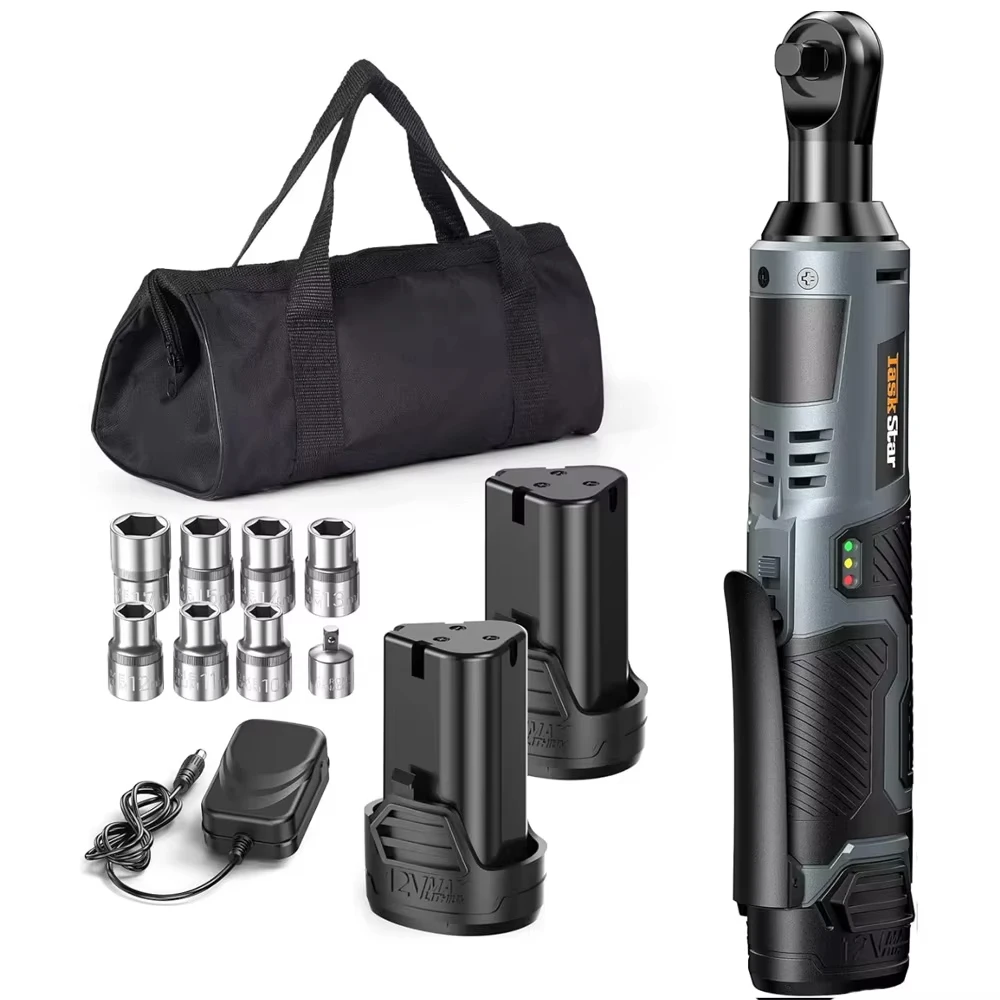 TaskStar Chiave a cricchetto elettrica 200 giri/min Trigger a velocità variabile 40 Nm Kit chiave a cricchetto a batteria 12 V 2 * 2,0 Ah Batterie alimentate