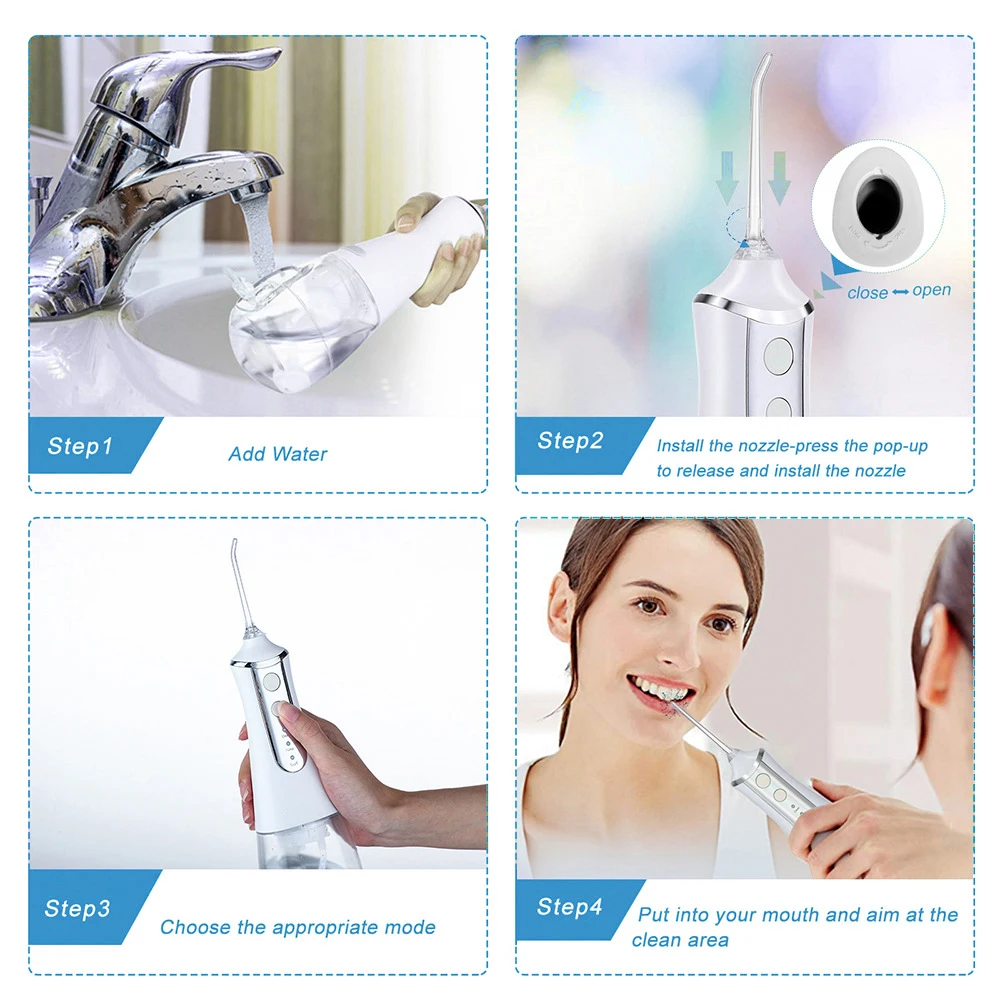 Water Flosser Dental Teeth Portable Cordless Oral Irrigator Large 300ML Rechargeable Travel Flossing Cleaner IPX6 Waterproof