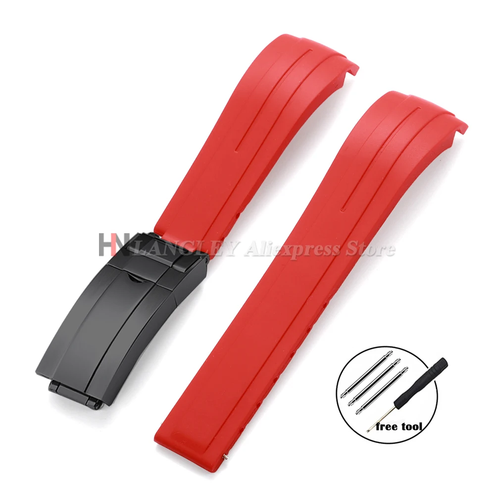 Curved Rubber Watch Bracelet 20mm 21mm 22mm for Rolex Green Water Ghost for Oysterflex Waterproof Silicone Folding Buckle Straps image 3