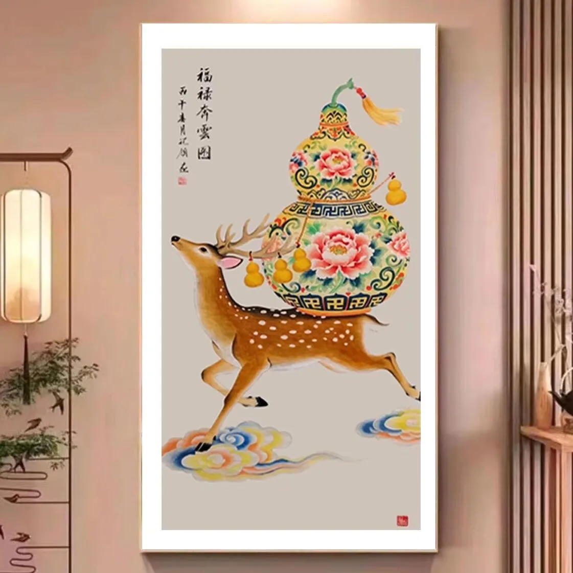 

9CT 11CT DIY Cross Stitch Kit blessing Deer Embroidery Chinese Style Printed Set with Thread Needlework for Home Crafts
