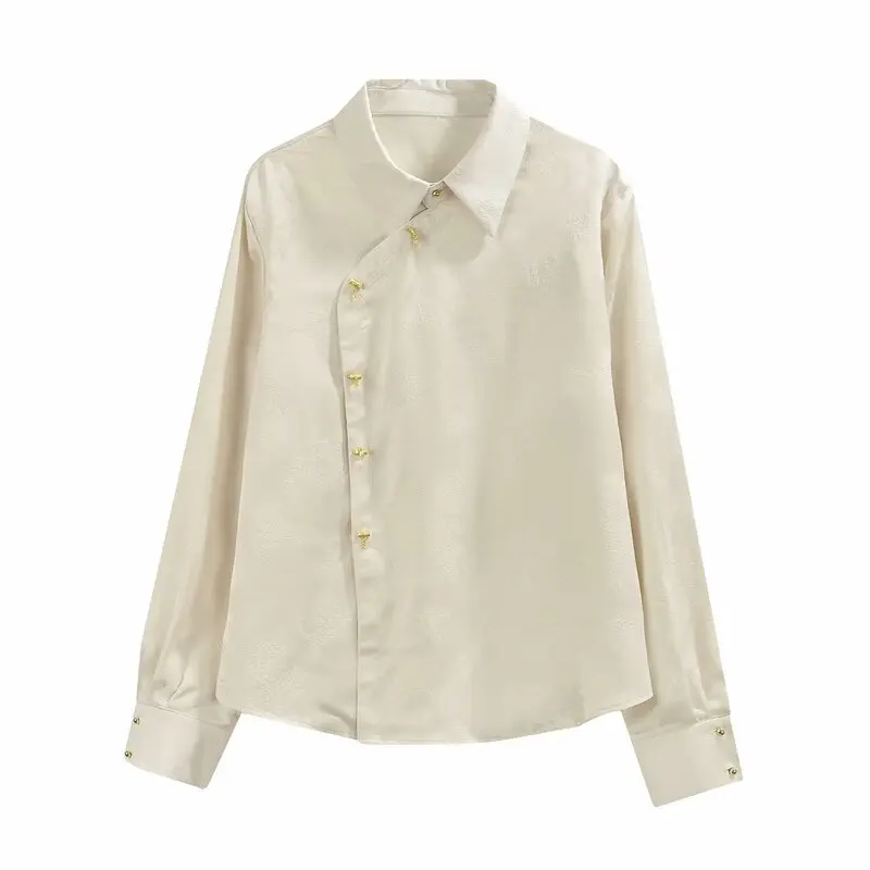 ฤดูใบไม้ผลิ 2024 ผู้หญิง Faionable อเนกประสงค์ปุ่มไม้ไผ่ยาว Sve irt Design Sense เดินทาง Sle หลวม Fit Premium Quali