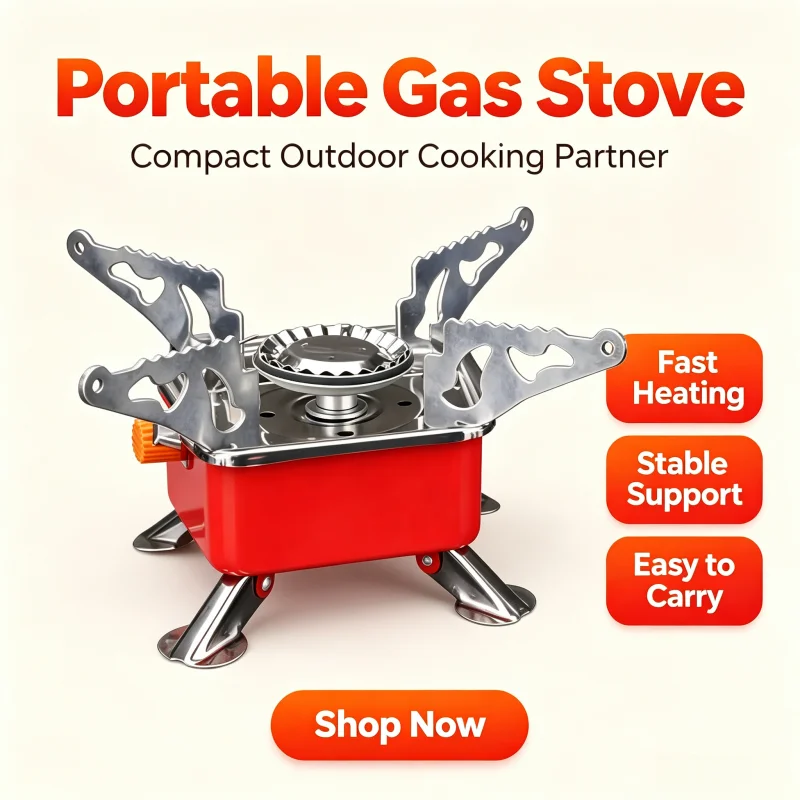 Windproof Foldable Camping Gas Stove Portable Gas Burner Backpacking Stove Split‑Type Cooker With Hose For Wilderness Hiking