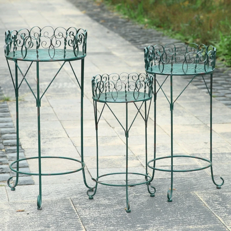 

Outdoor Iron Flower Rack Circular Lace Green Plant Display Courtyard Floor Standing Flowerpot Holder Do Old Gardening Decoration