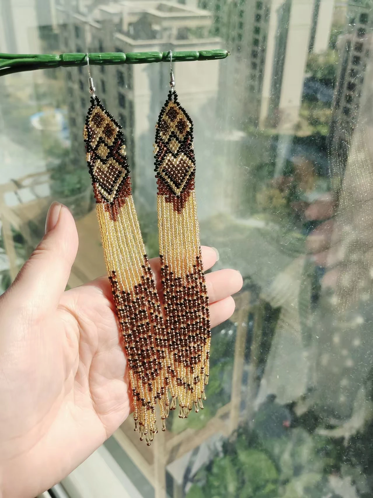 Beaded earrings Tassel Geometr - огляд і ціна Tassel Earrings Boho