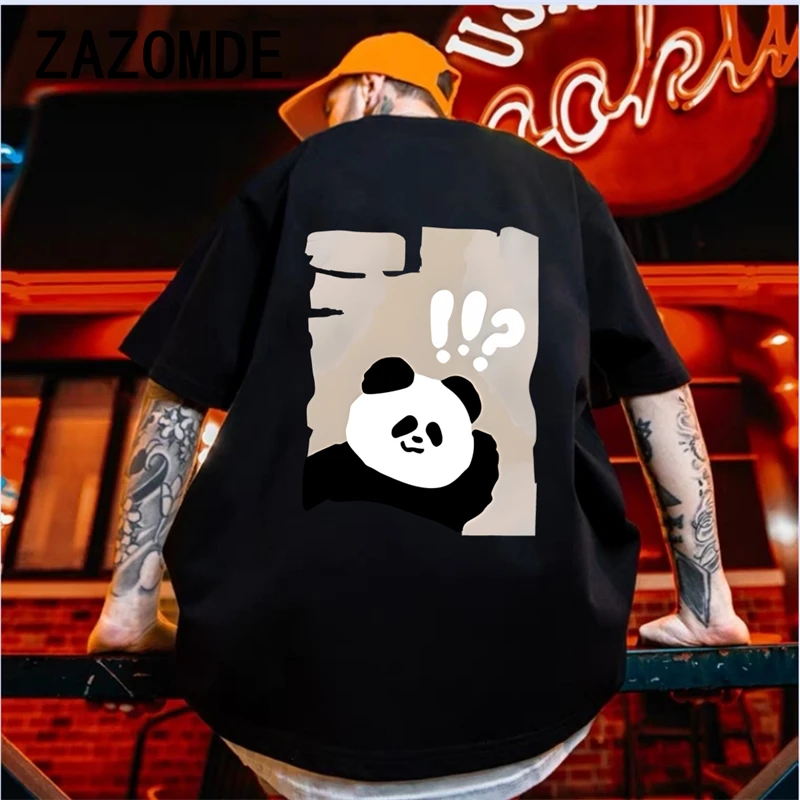 

ZAZOMDE New Panda T Shirt American High Street Fashion Men Women Hip Hop Streetwear Cotton Vintage Oversized Short Sleeve Tees