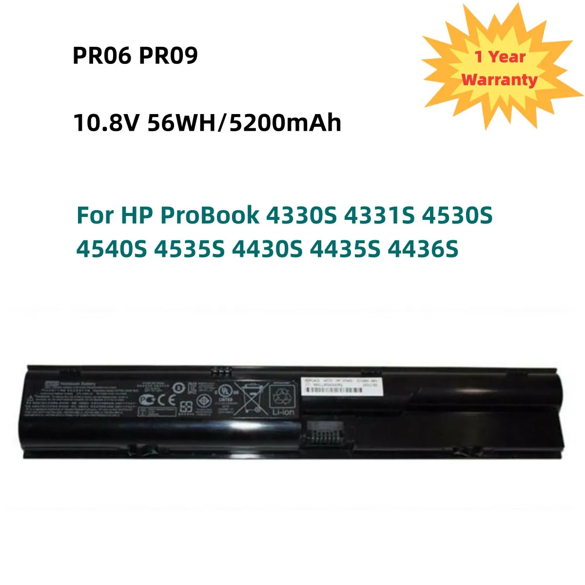 PR06 10.8V 56WH Laptop Battery For HP ProBook 4330S 4331S 4530S 4540S 4535S 4430S 4435S 4436S HSTNN-OB2T HSTNN-LB2R /DB2R PR09