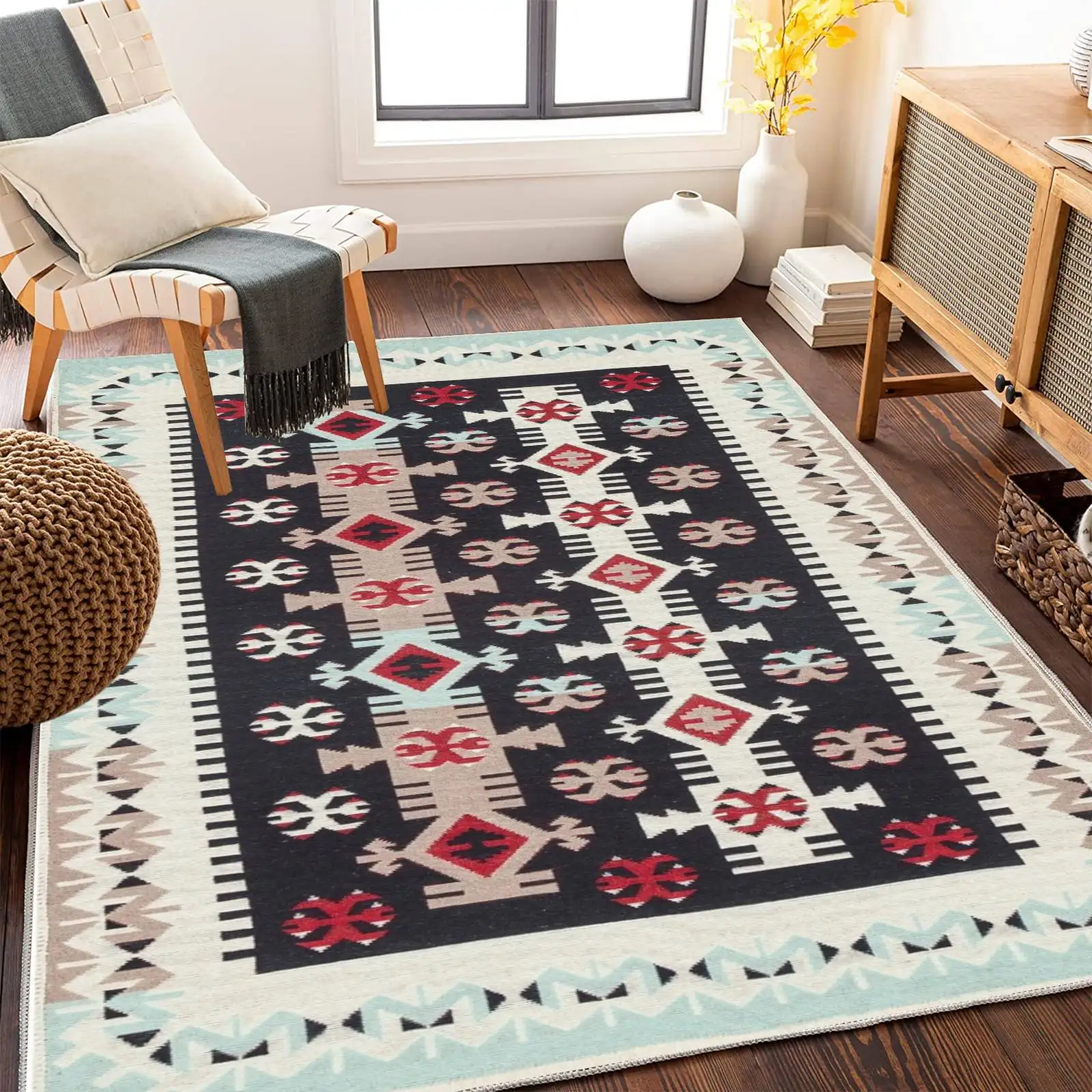 1 Piece Indian Style Crystal Velvet Soft Carpet Non-Slip Living Room Bedroom Bed Rug American Country Decor Carpet Home Decor