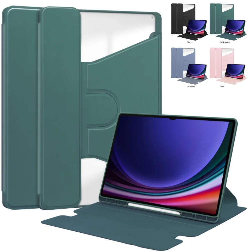 

Case for Samsung Galaxy Tab S10 Ultra SM-X920 X926B S9 S8 Ultra 14.6 inch 2024 Transparent 360 PU Leather Cover with Pen Slot