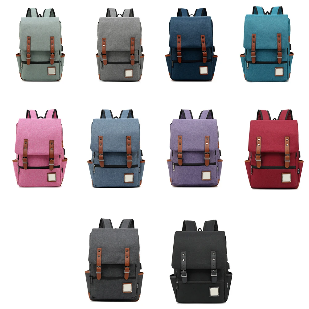 

USB Canvas Vintage Outdoor Backpack Travel Daypack Hiking Camping School Rucksack for Women Men (Dark Blue)
