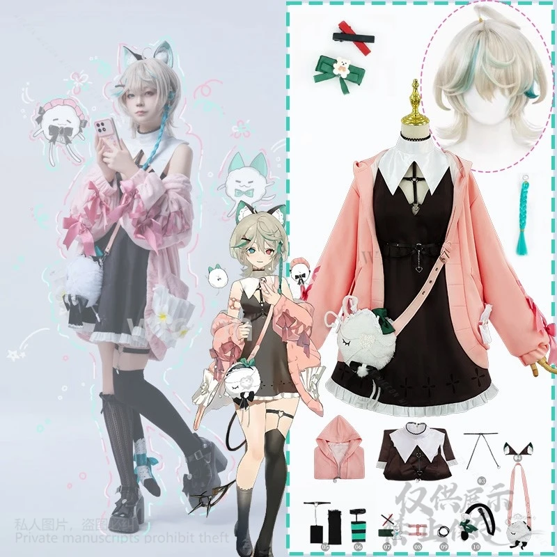 

Anime VTuber Hololive Cosplay Aza Sisters Airi Costume Jirai Kei Girls Costume Coat Dress Bag Furry Earwear For Girls Customized