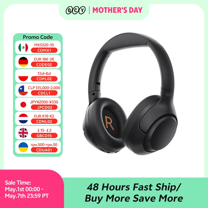 QCY H3 ANC Беспроводные наушники Bluetooth 5.4 Hi-Res Audio Over Ear Headset 43 дБ Гибридные наушники с активным шумоподавлением 60H