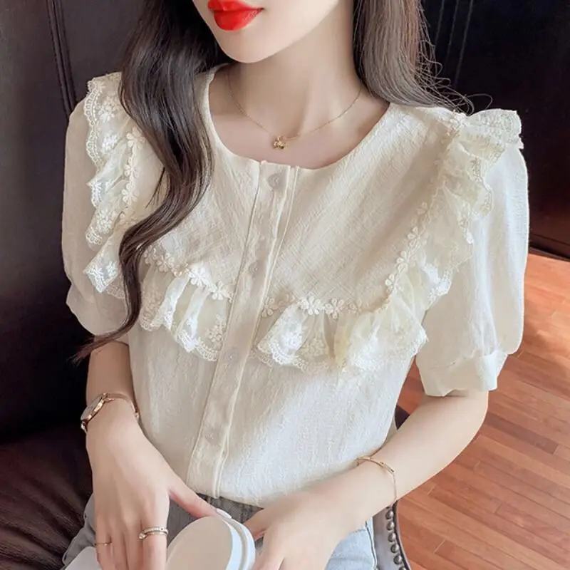 

Summer New Women Shirts Female Solid Color Blouses Fashion Office Ladies Short Sleeve Chiffon Shirt Female Work Wear Tops G79