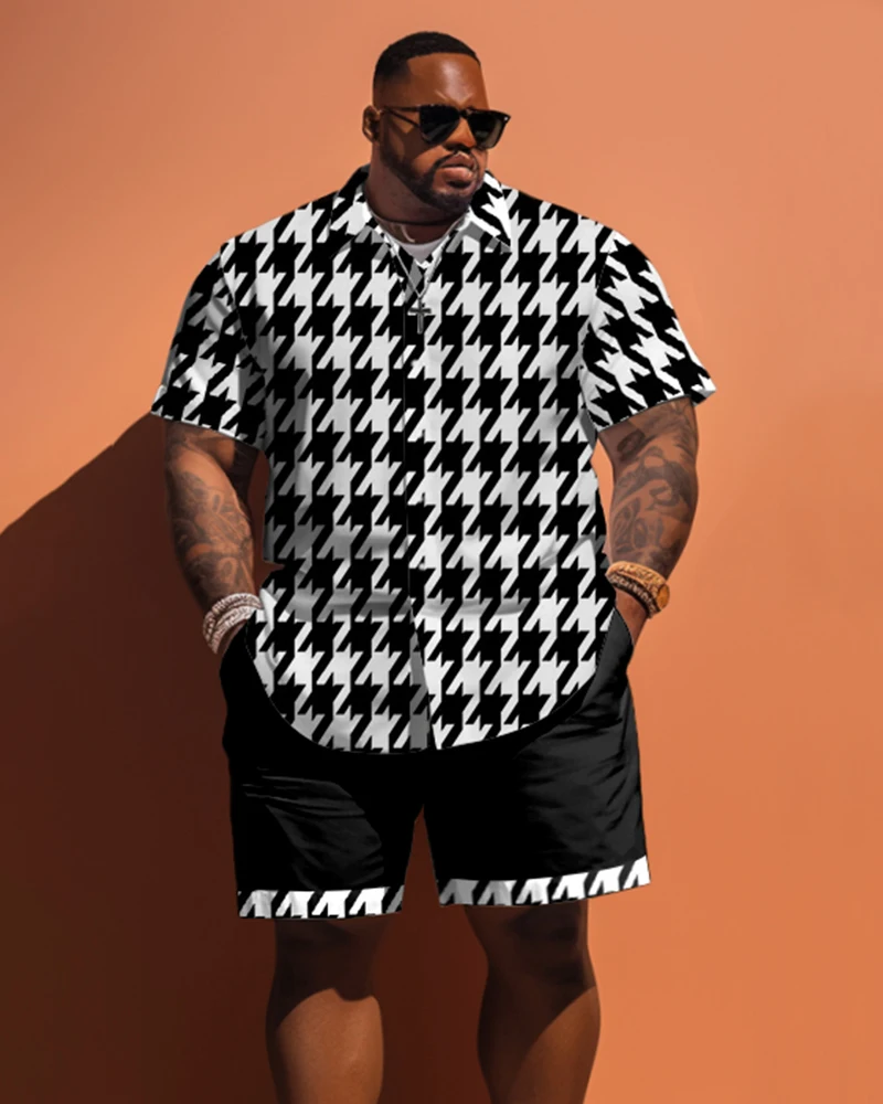 Biggmans Chemise Grande Taille Ensemble L-9Xl pour Vêtements D\'été Surdimensionné Hommes D\'affaires Bureau À Manches Courtes Chemise Shorts 6Xl 7Xl